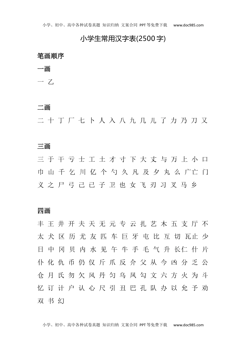 小学语文六年级下册小学生常用汉字表2500字.docx