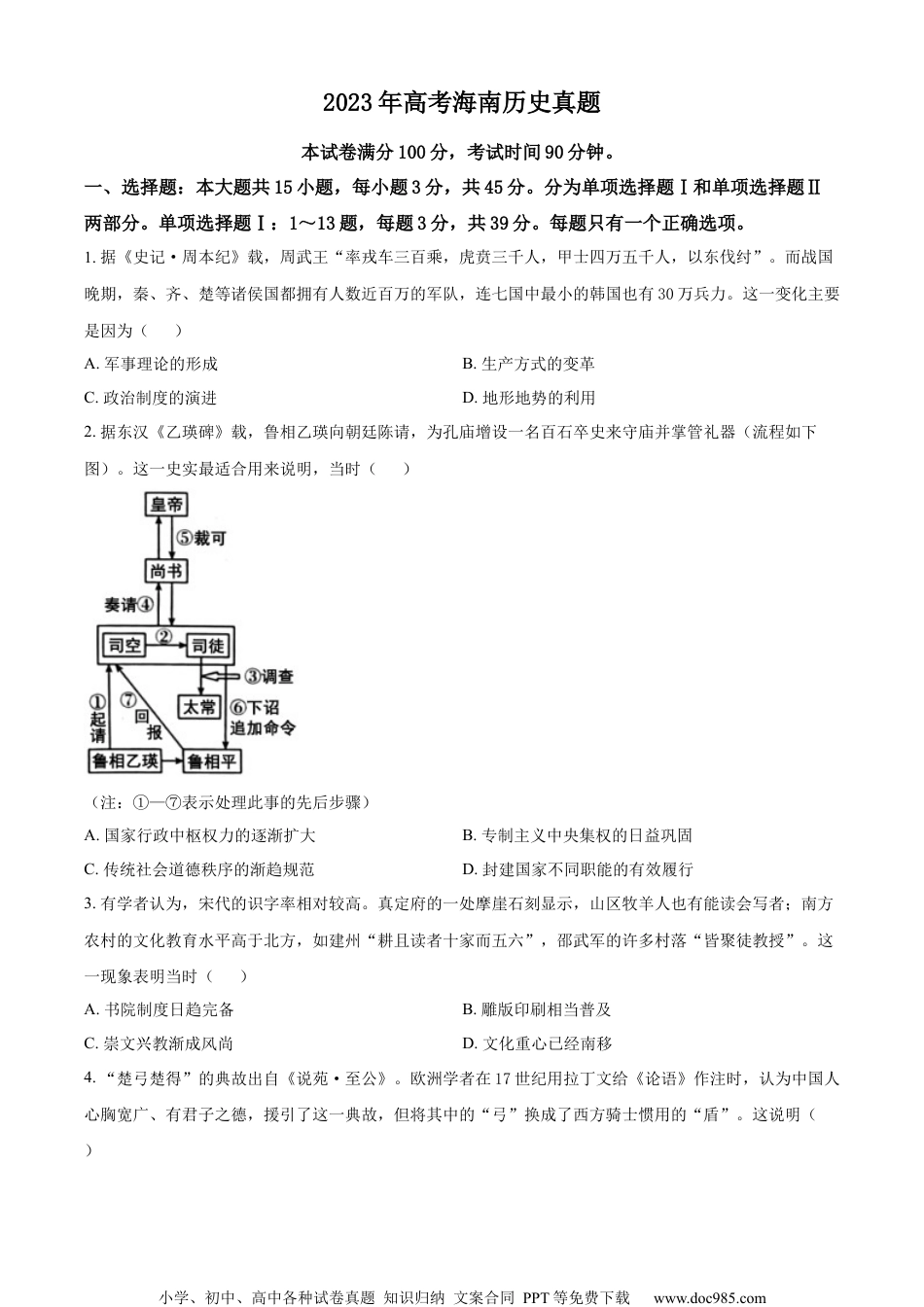 2023年高考海南历史真题.docx