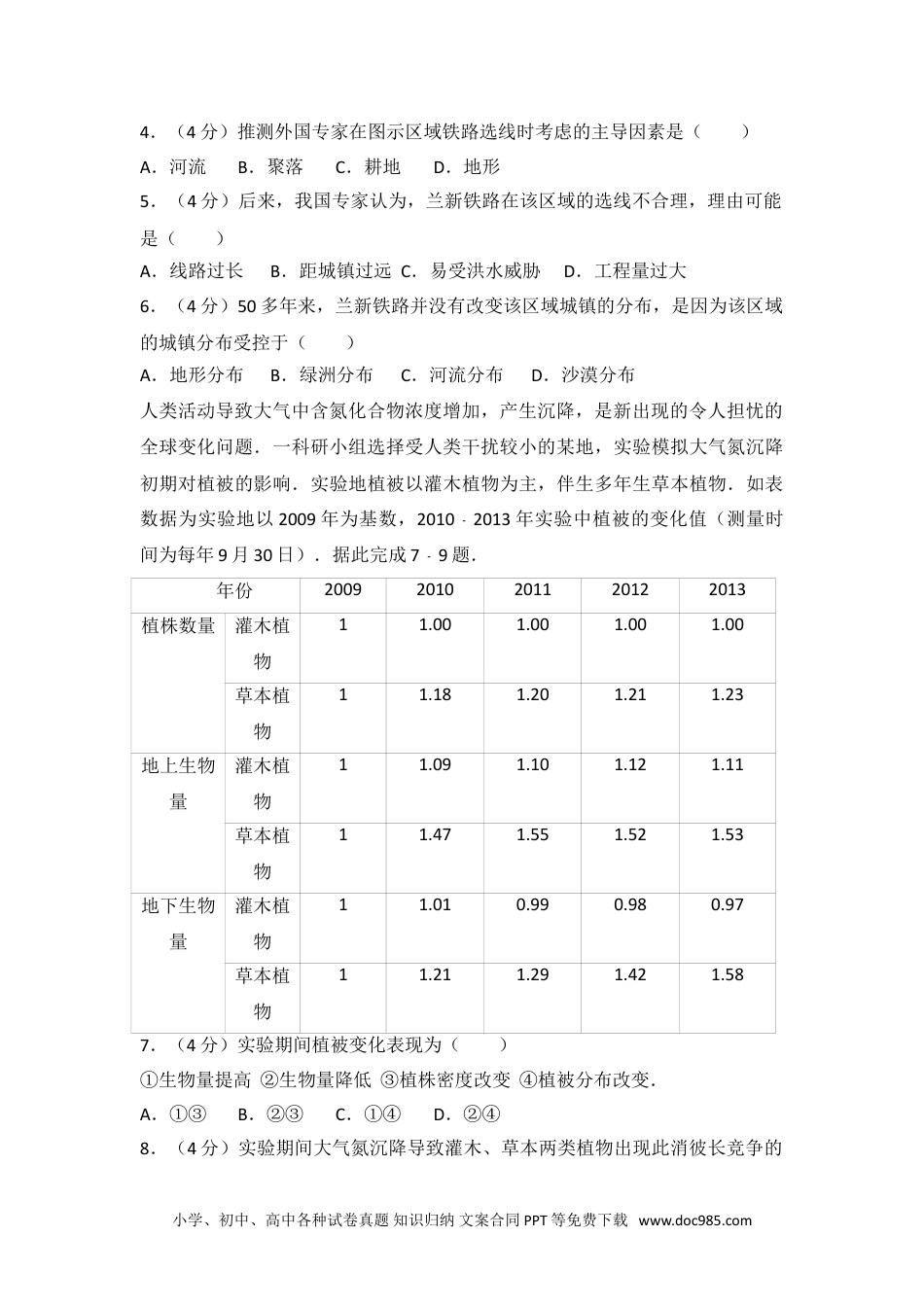 2014年全国统一高考地理试卷（新课标ⅰ）.doc