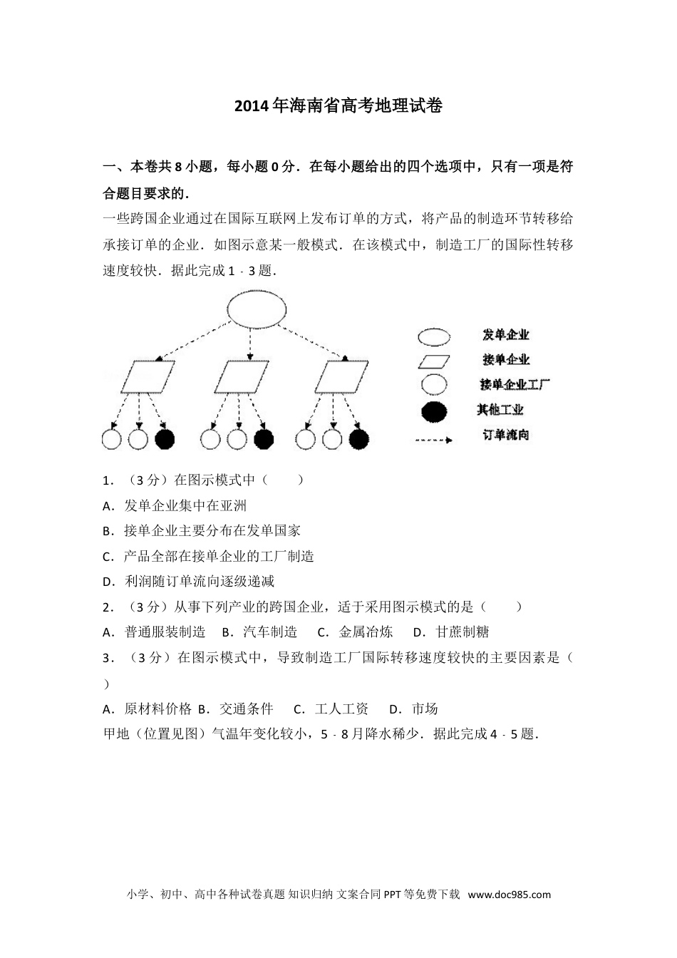 2014年海南省高考地理试卷.doc