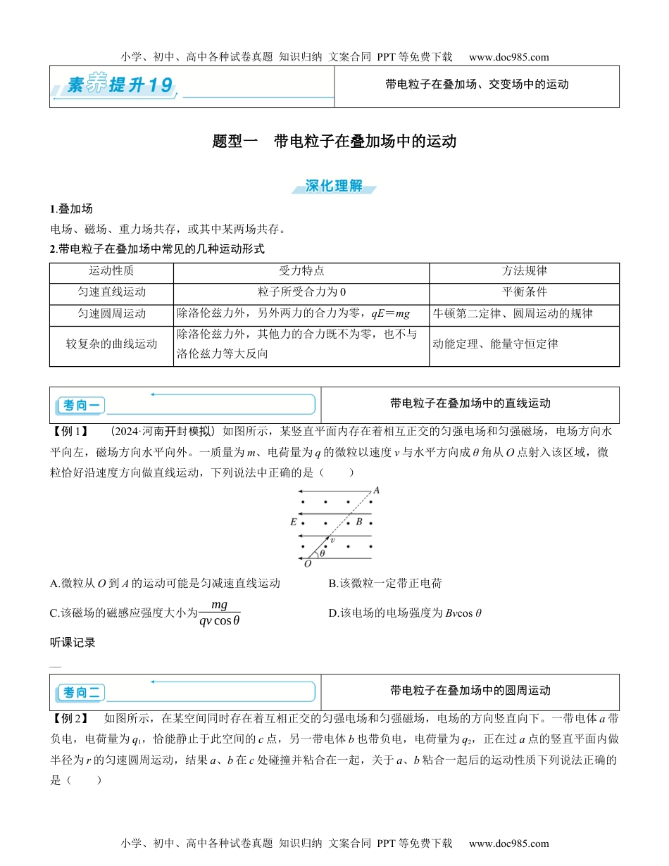 2025版《三维设计》一轮高中总复习 物理（提升版）素养提升19⇒带电粒子在叠加场、交变场中的运动（学生版）.docx