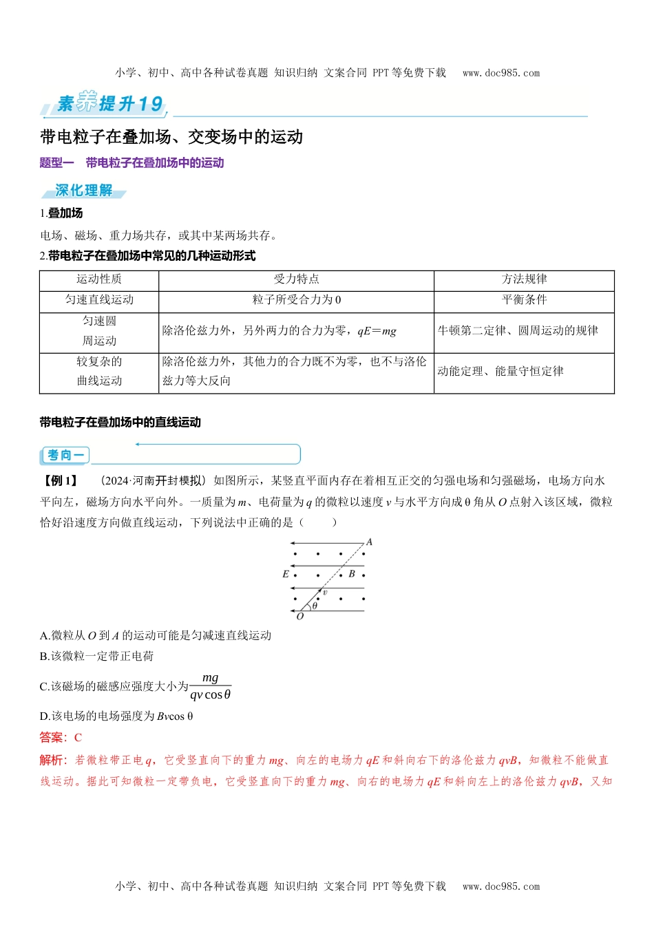 2025版《三维设计》一轮高中总复习 物理（提升版）素养提升19⇒带电粒子在叠加场、交变场中的运动.docx