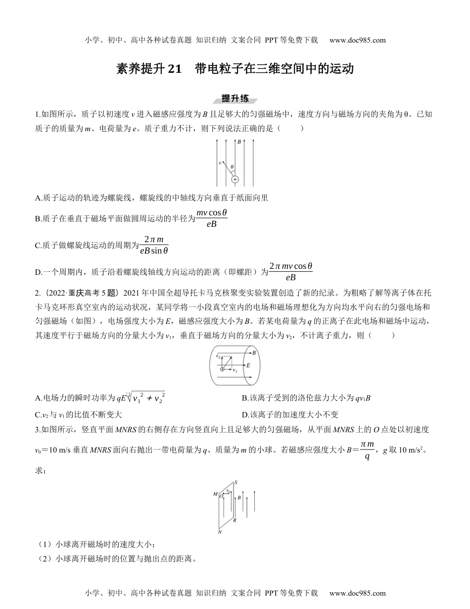 2025版《三维设计》一轮高中总复习 物理（提升版）素养提升21　带电粒子在三维空间中的运动.docx