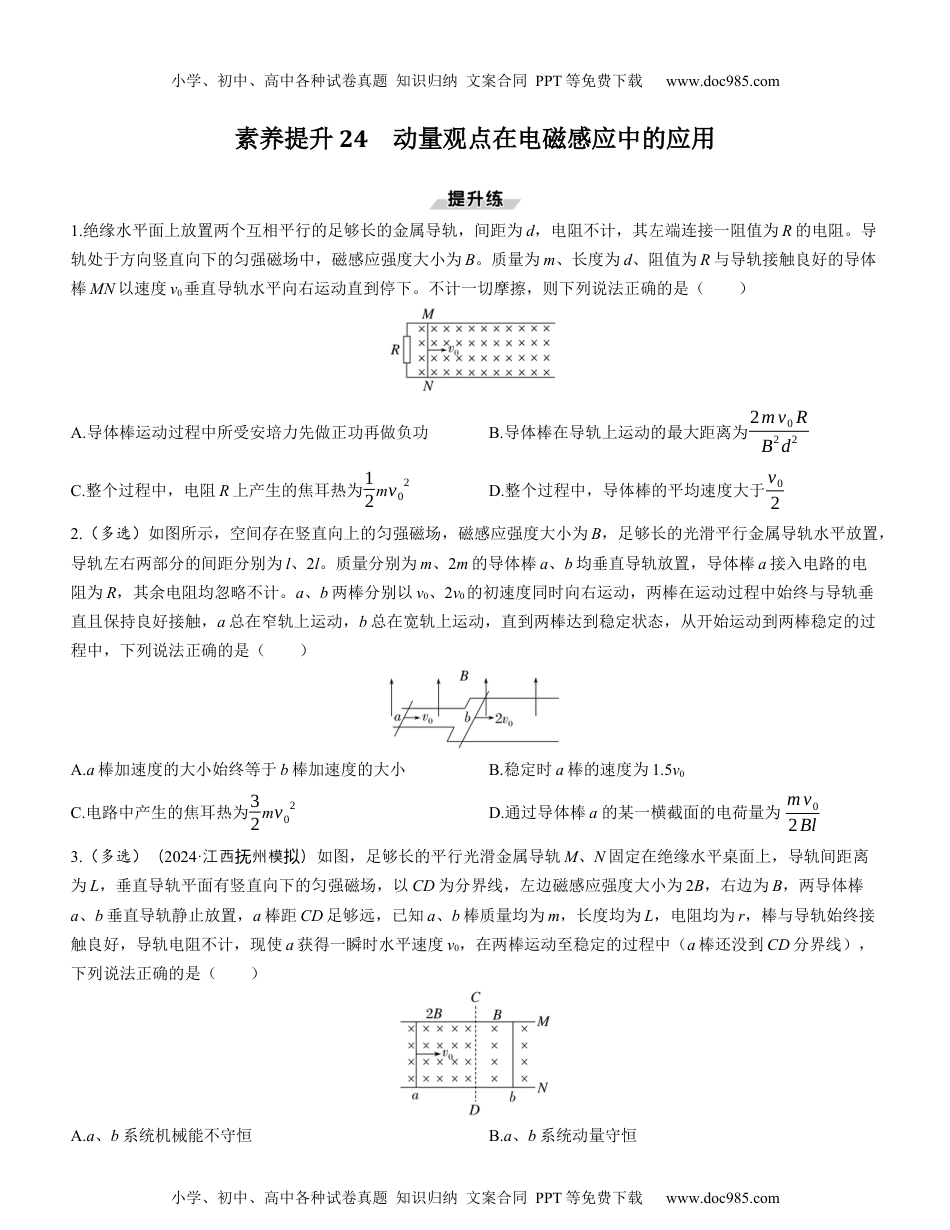 2025版《三维设计》一轮高中总复习 物理（提升版）素养提升24　动量观点在电磁感应中的应用.docx