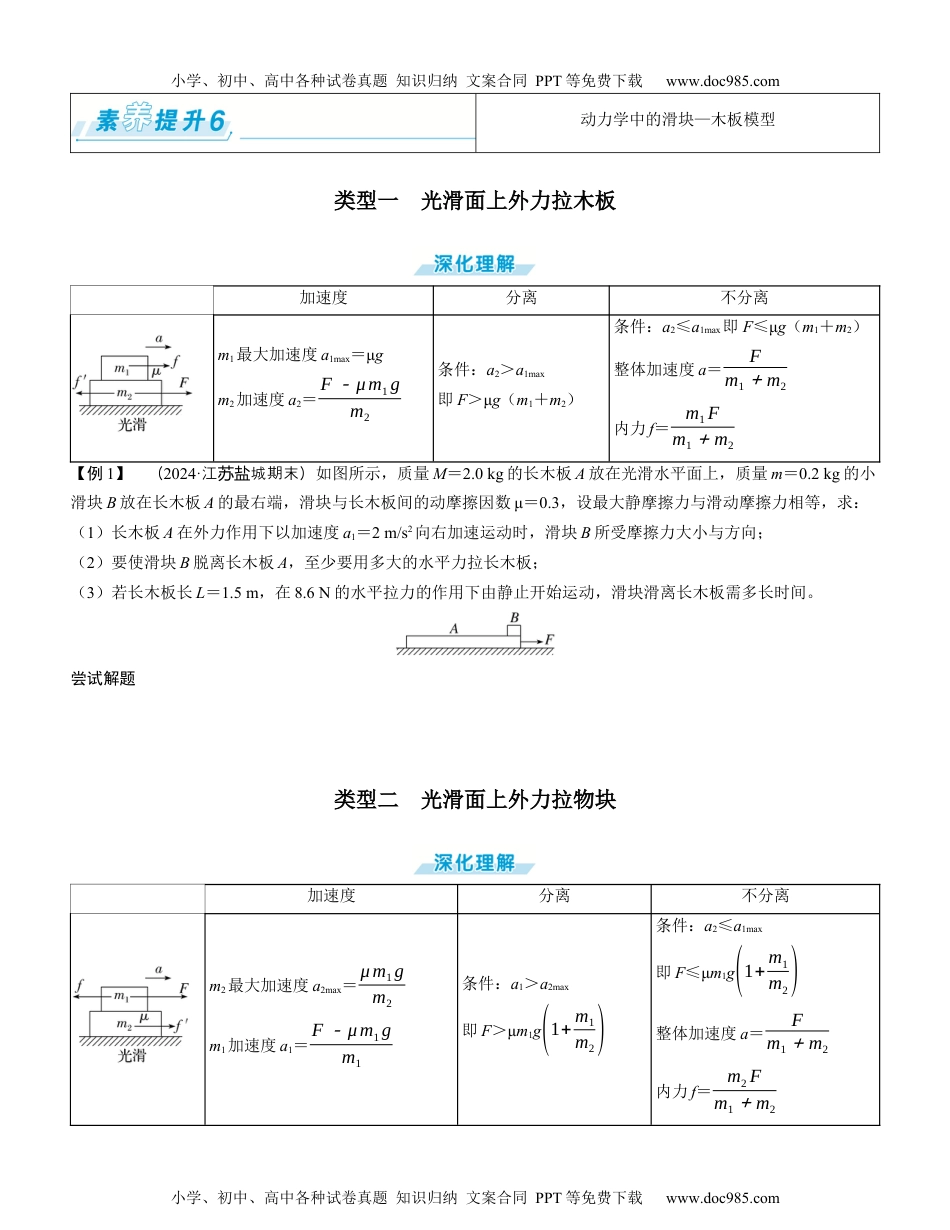 2025版《三维设计》一轮高中总复习 物理（提升版）素养提升6⇒动力学中的滑块—木板模型（学生版）.docx