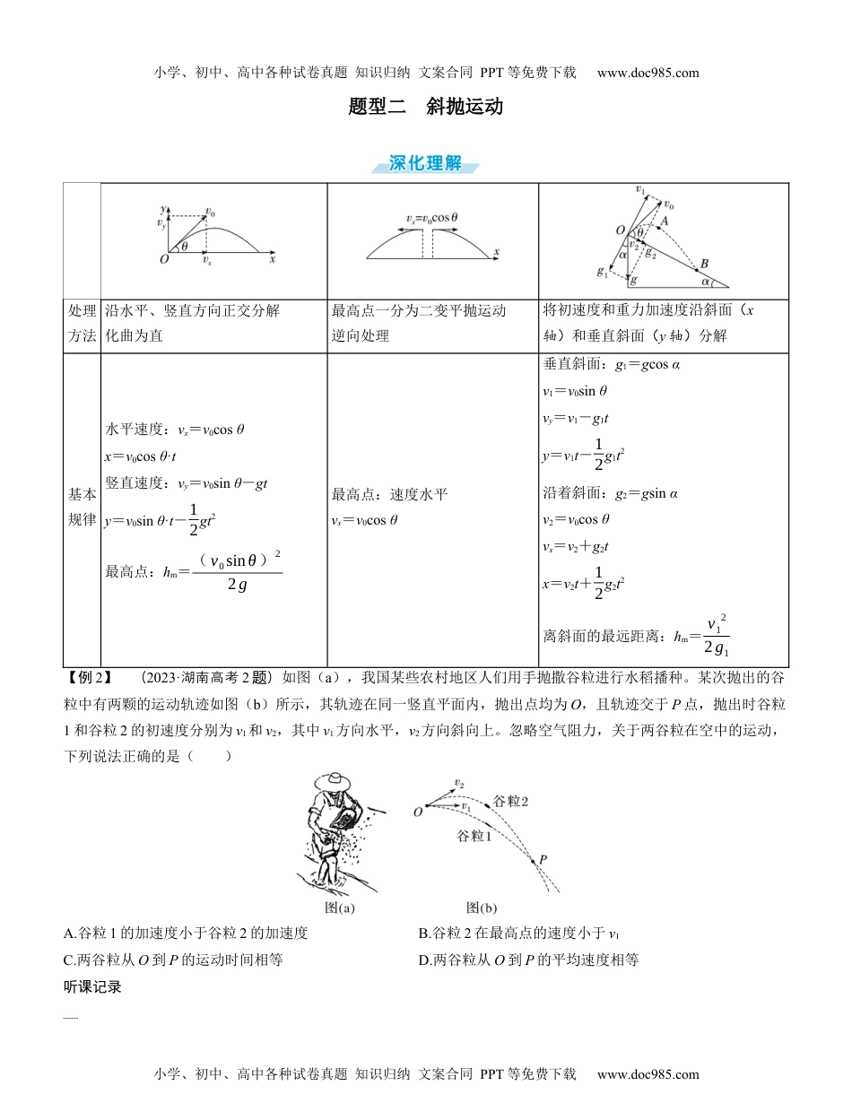 2025版《三维设计》一轮高中总复习 物理（提升版）素养提升8⇒抛体运动的综合问题（学生版）.docx