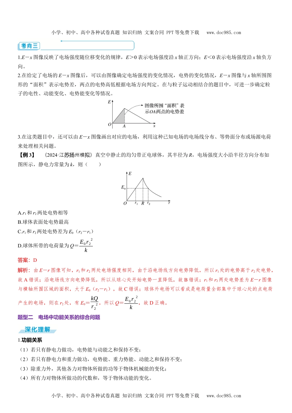 2025版《三维设计》一轮高中总复习 物理（提升版）素养提升14⇒电场中的图像问题及功能关系.docx