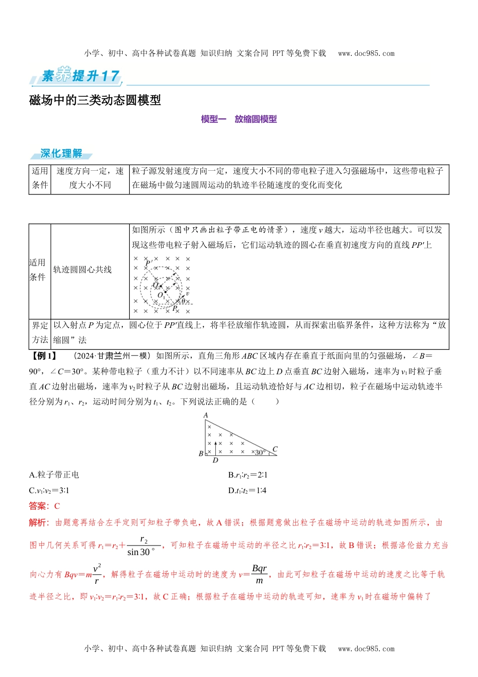 2025版《三维设计》一轮高中总复习 物理（提升版）素养提升17⇒磁场中的三类动态圆模型.docx