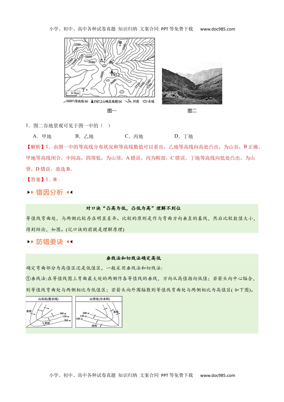 专题01 等高线提分突破（5大易错）-备战2024年高考地理考试易错题（全国通用）（解析版）.docx