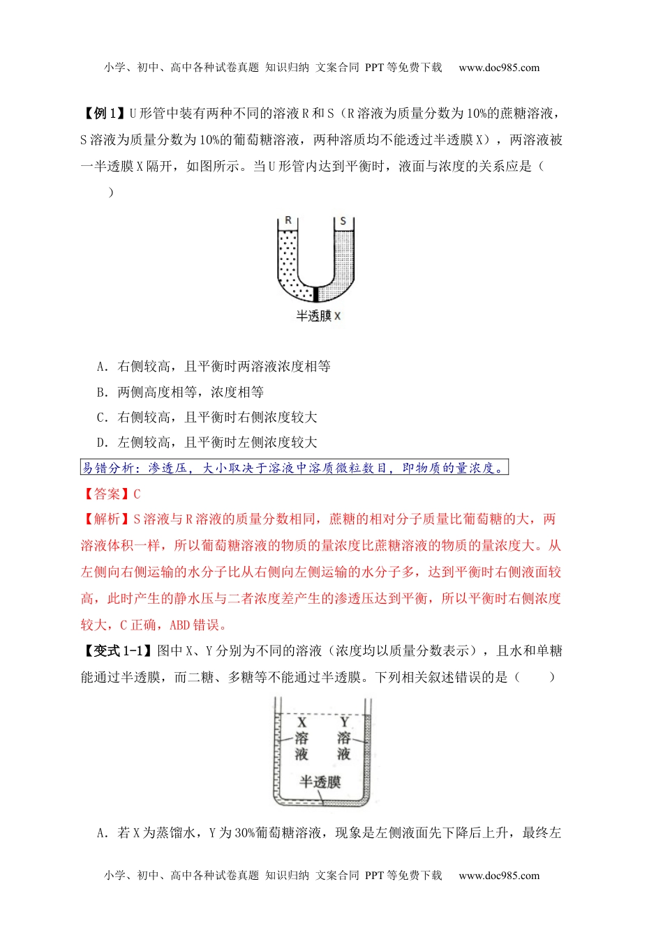 高考生物易错点03 渗透作用和主动运输的深度解读（解析版） .docx