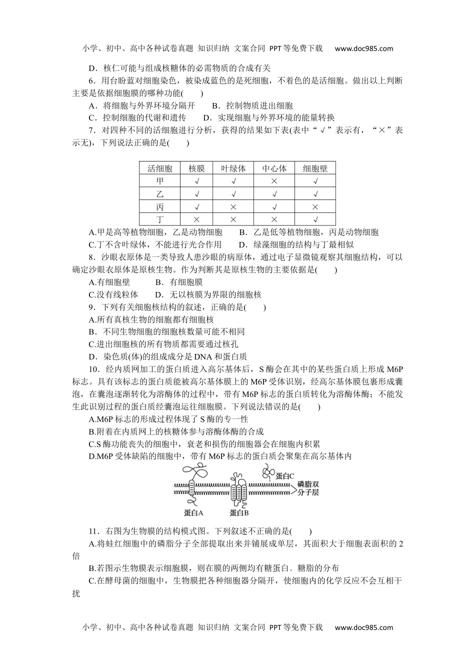 2023生物学·必修1第3章检测卷.docx