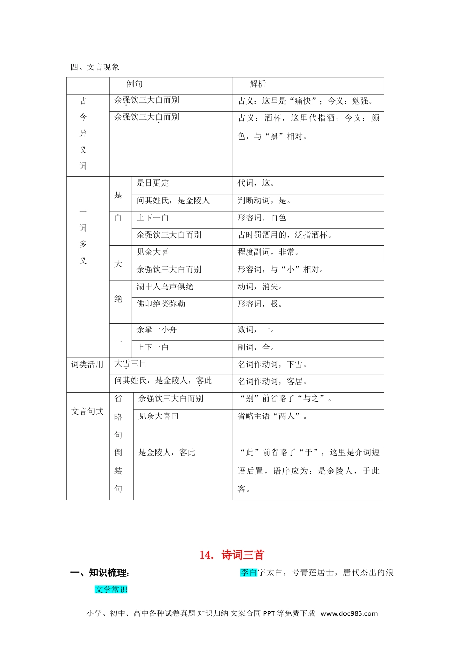 九年级语文上册  第三单元  知识总结（二）.doc