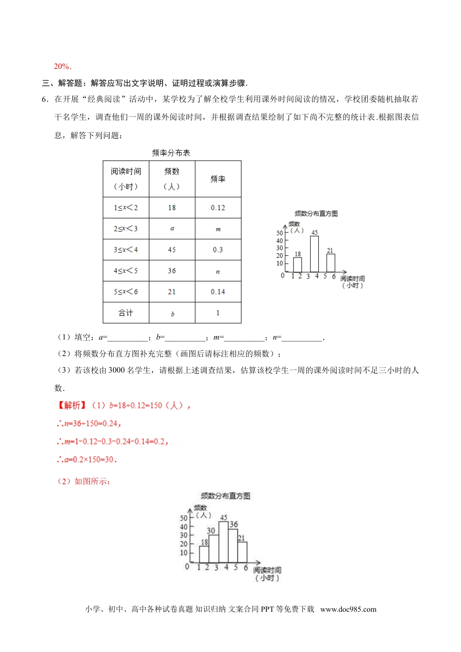 七年级数学下册10.3 课题学习 从数据谈节水-七年级数学人教版（解析版）.doc