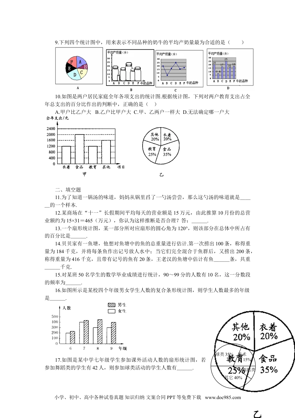 七年级数学下册新人教（七下）第10章《数据的收集、整理与描述》水平测试2.doc