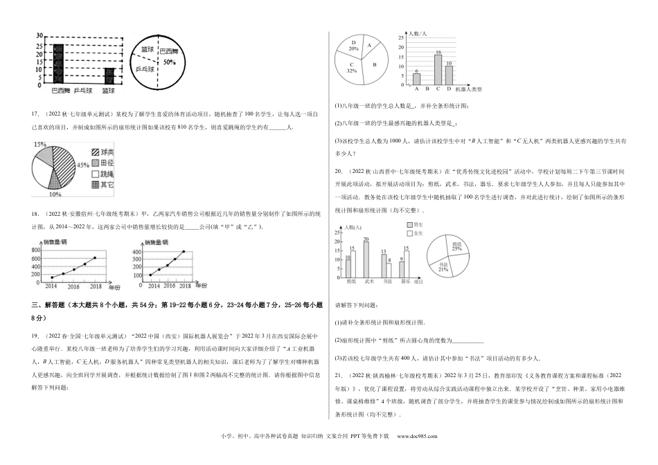 七年级数学下册【单元测试】第十章 数据的收集、整理与描述（B卷·能力提升练）（考试版）_new.docx