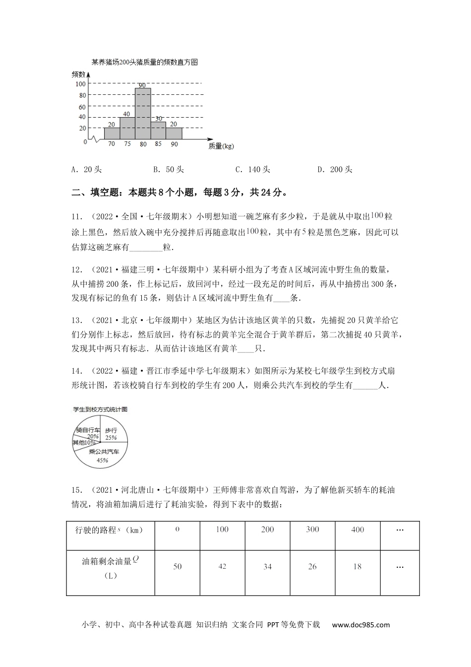 七年级数学下册【单元测试】第十章　数据的收集、整理与描述（综合能力拔高卷）（原卷版）.docx