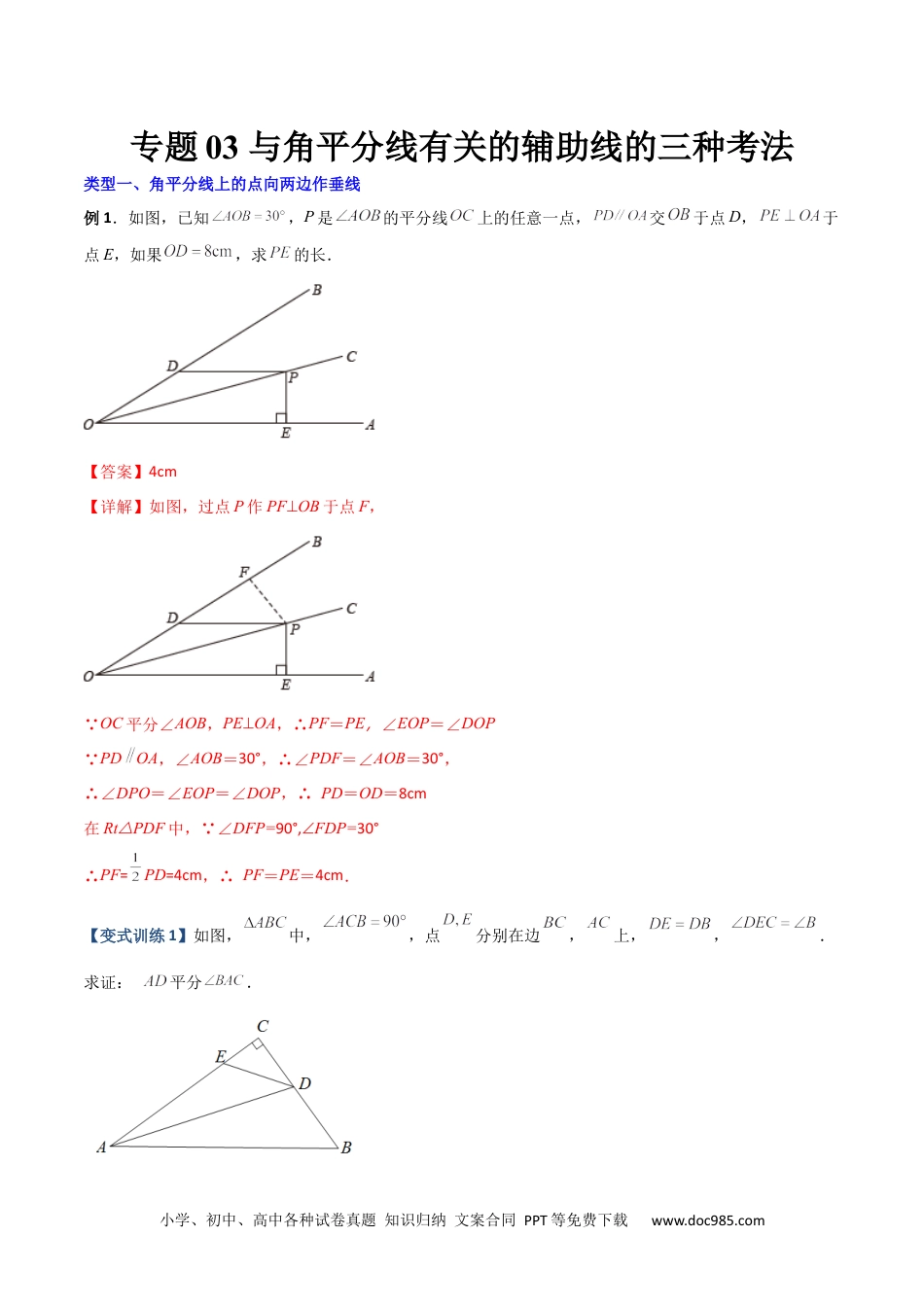 人教八年级数学上册 专题03 与角平分线有关的辅助线的三种考法（解析版）（人教版）.docx