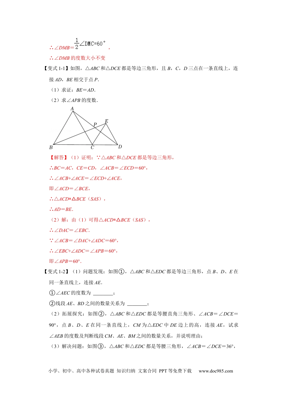 人教八年级数学上册 专项06 手拉手综合应用（解析版）.docx