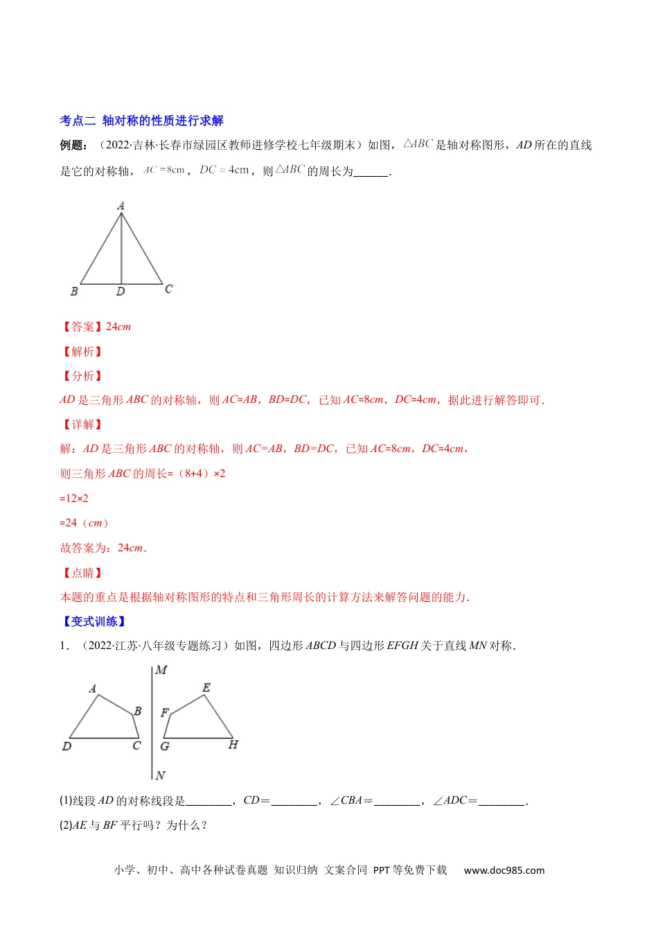 人教八年级数学上册 专题08 轴对称与画轴对称图形(解析版).docx