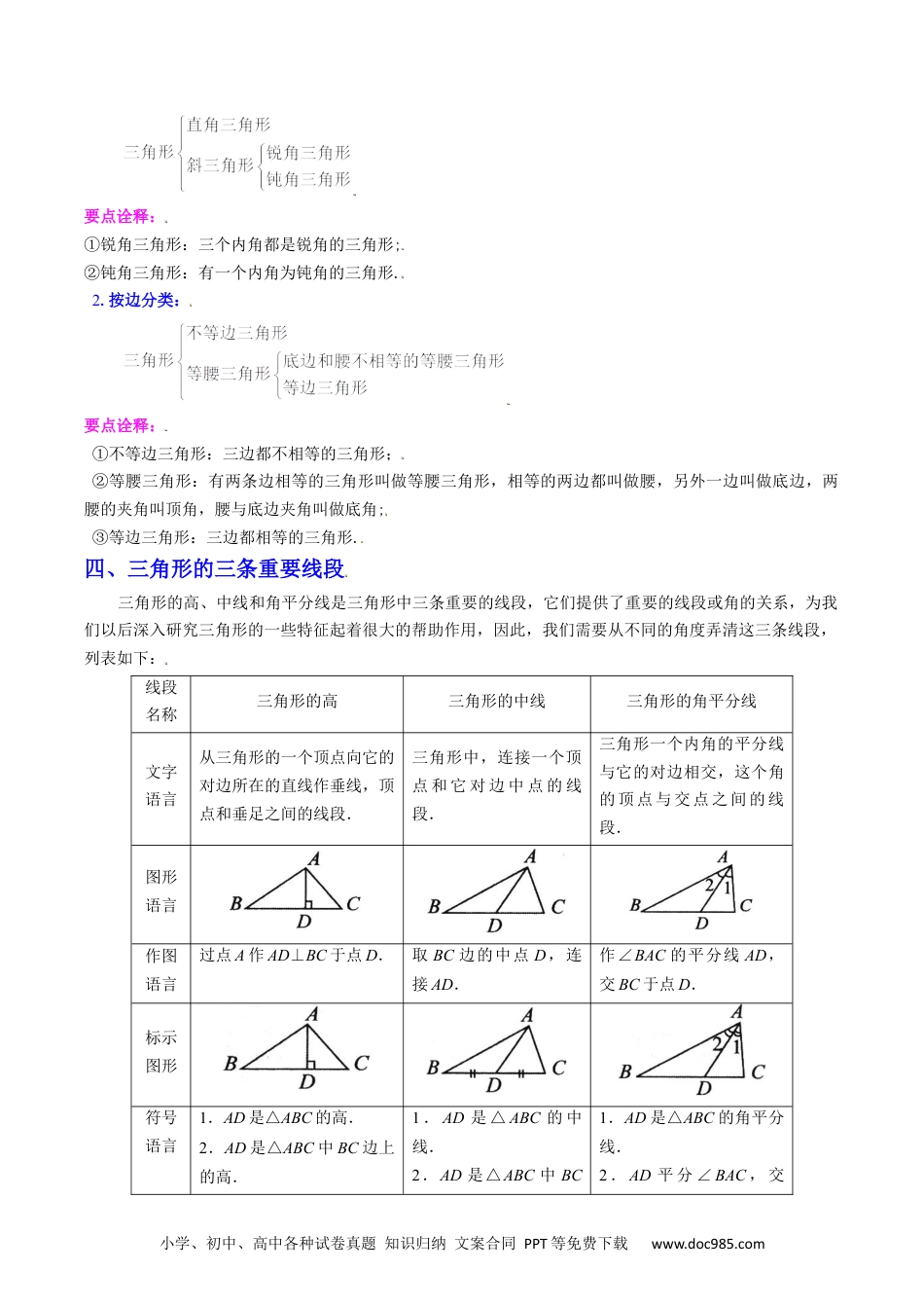 人教八年级数学上册 专题01 三角形（突破核心考点）【知识梳理+解题方法+专题过关】 （原卷版）.docx