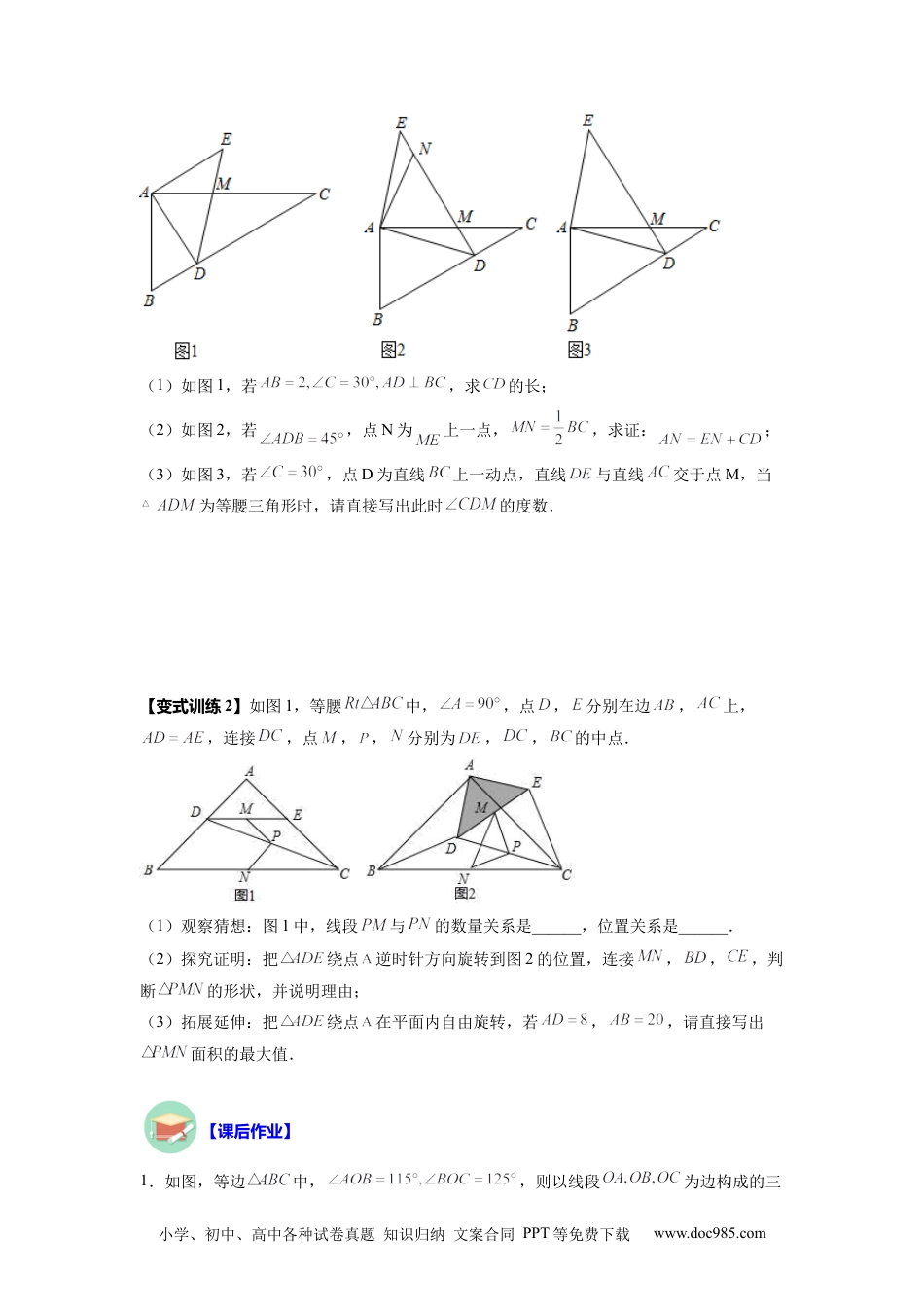 人教八年级数学上册 专题06 等腰旋转模型（原卷版）.docx