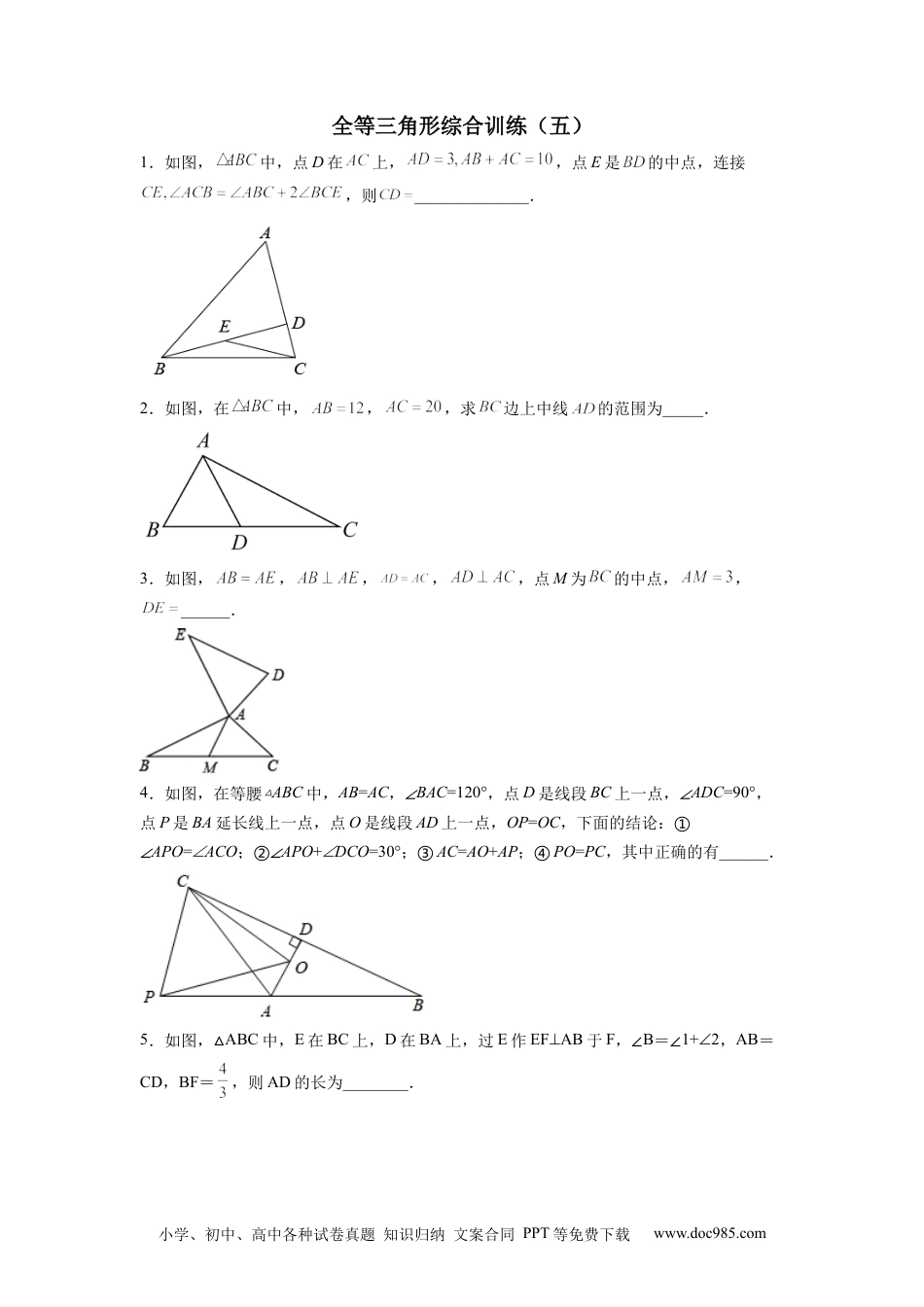 人教八年级数学上册 全等三角形综合训练（五）（原卷版）.docx