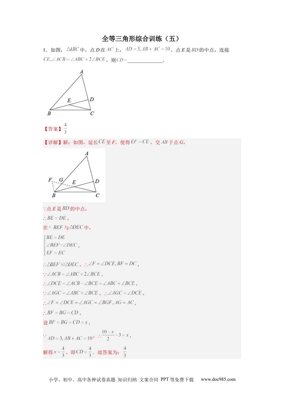 人教八年级数学上册 全等三角形综合训练（五）（解析版）.docx