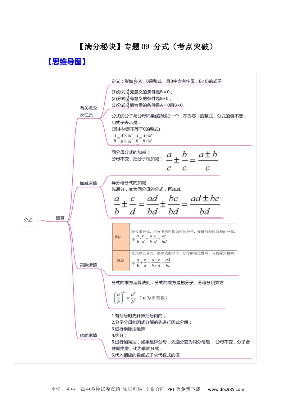 人教八年级数学上册 【满分秘诀】专题09 分式（考点突破）（原卷版）.docx