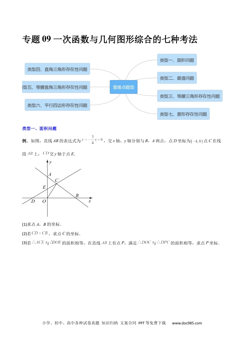 人教八年级数学下册 专题09 一次函数与几何图形综合的七种考法（原卷版）.docx