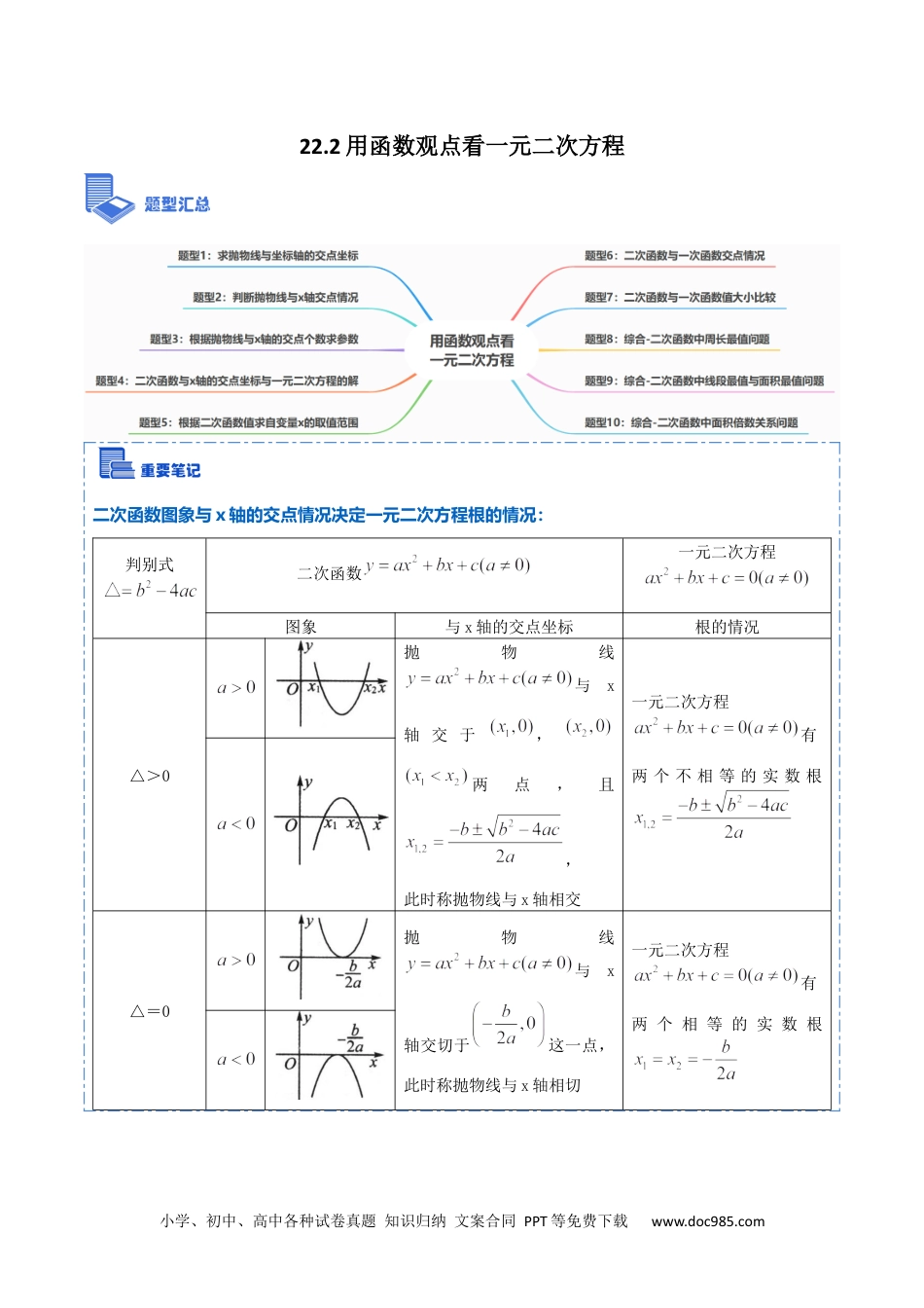 人教九年级数学上册  22.2用函数观点看一元二次方程(讲+练)【10种题型】-  2023考点题型精讲（原卷版）.docx