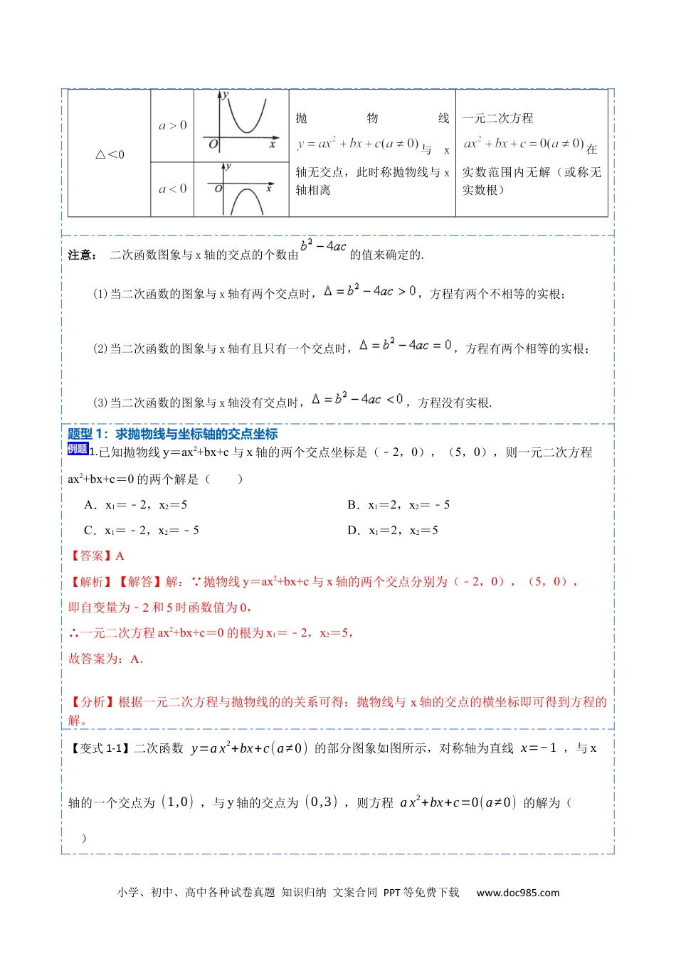 人教九年级数学上册  22.2用函数观点看一元二次方程(讲+练)【10种题型】-  2023考点题型精讲（解析版）.docx