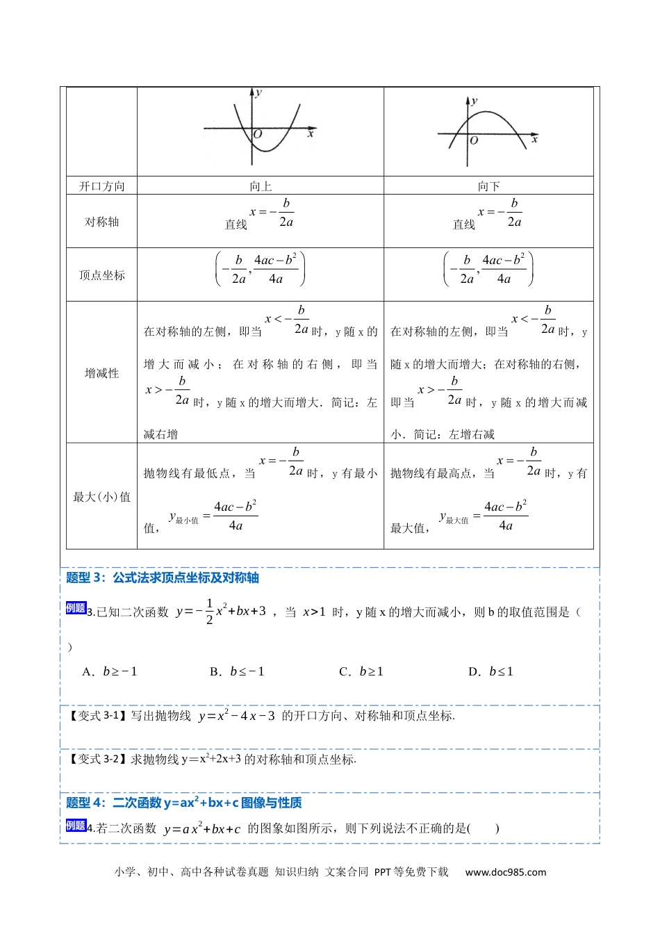 人教九年级数学上册  22.1.4 二次函数y=ax²+bx+c的图象与性质(讲+练)【10种题型】-  2023考点题型精讲（原卷版）.docx