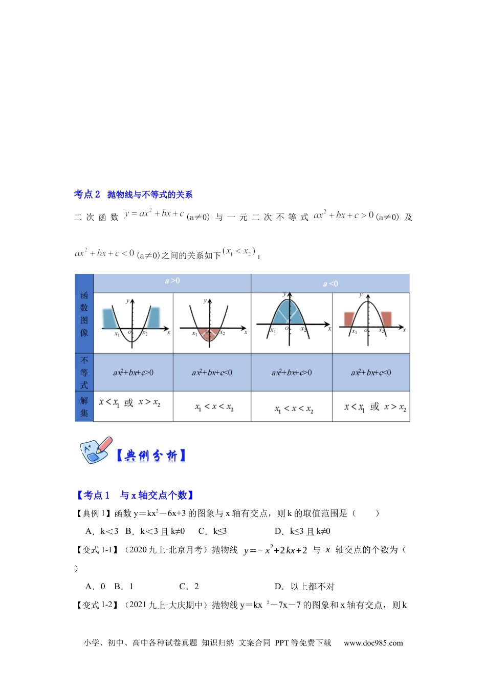 人教九年级数学下册  专项07 二次函数与方程、不等式（原卷版）.docx