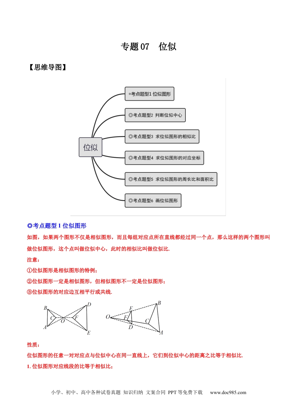 人教九年级数学下册  专题07 位似（热考题型）-原卷版.docx