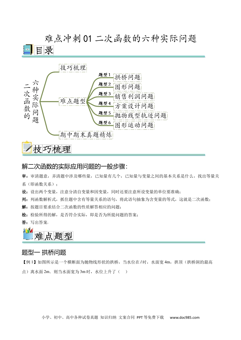 人教九年级数学下册  难点冲刺01二次函数的六种实际问题（原卷版）.docx