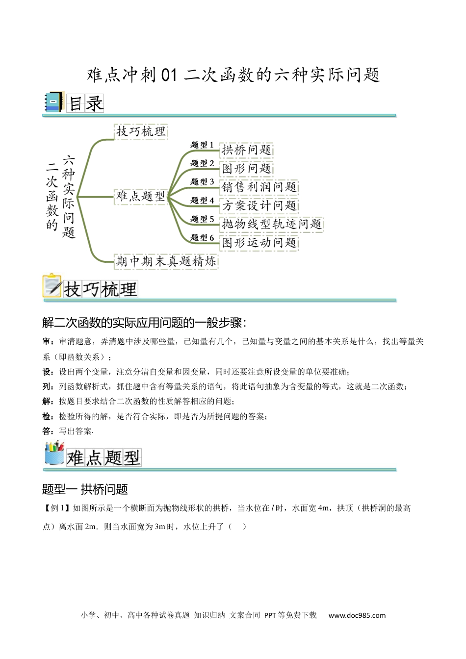 人教九年级数学下册  难点冲刺01二次函数的六种实际问题（解析版）.docx