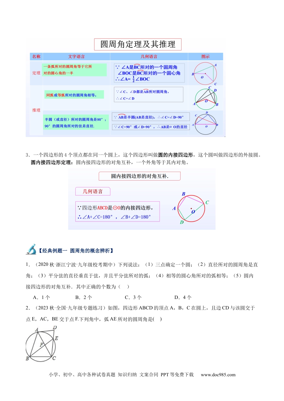 人教九年级数学下册  专题17 圆周角重难点题型专训（八大题型）（原卷版）.docx