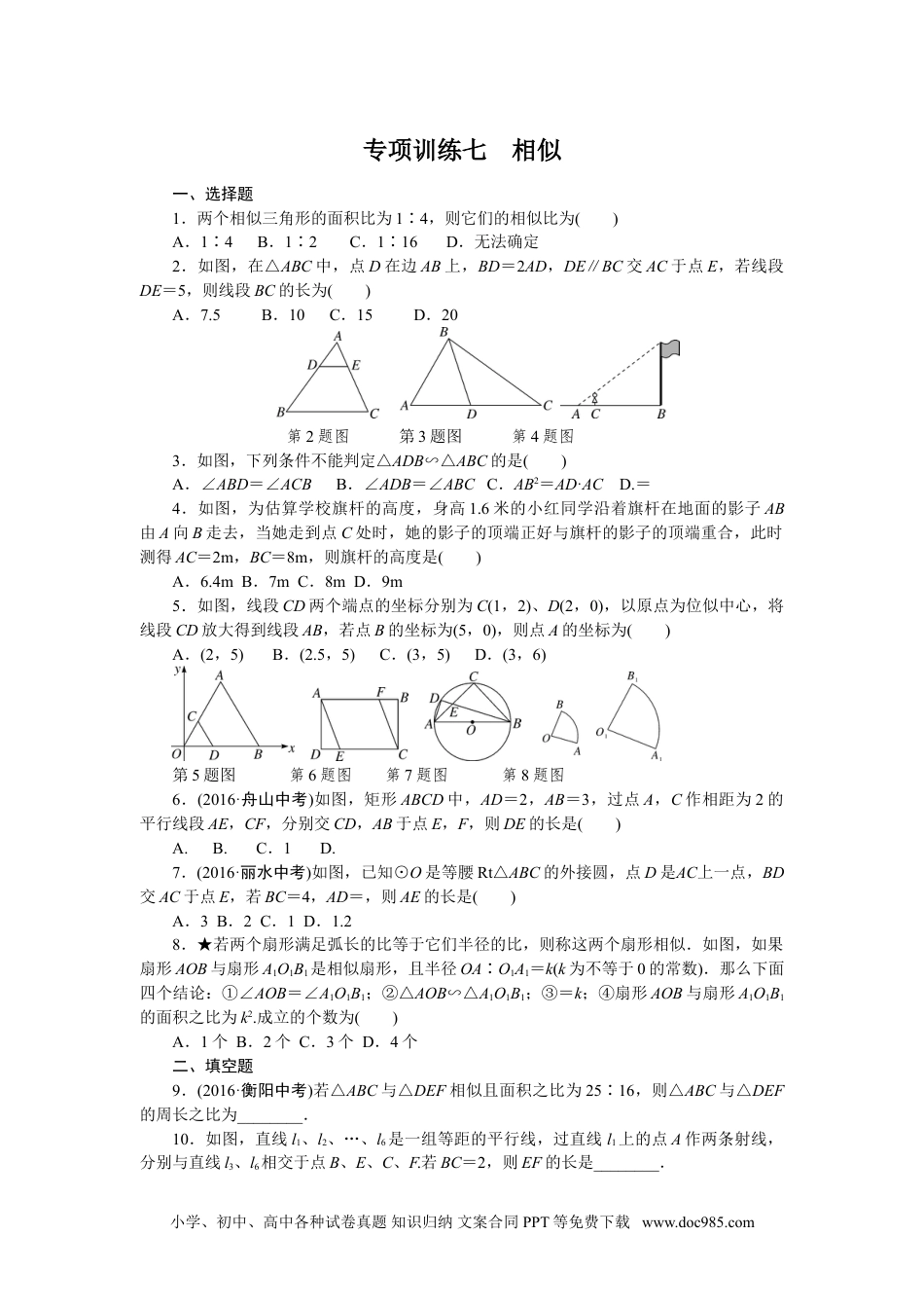 人教九年级数学下册  专项训练七　相似.doc