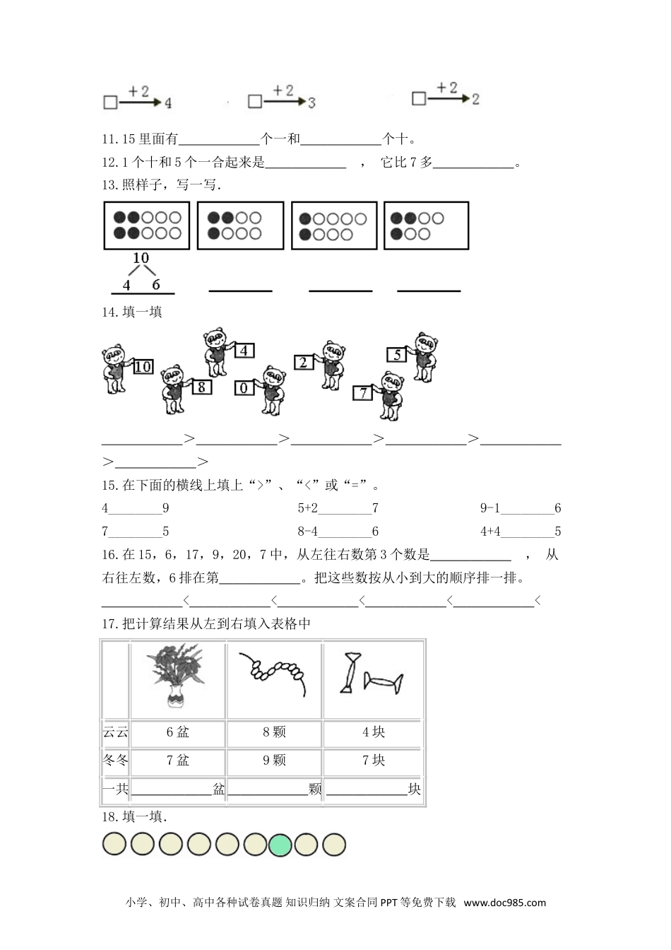 小学一年级数学【高分必刷】人教版一年级数学上册期末检测高频考点突破卷（含答案）.doc