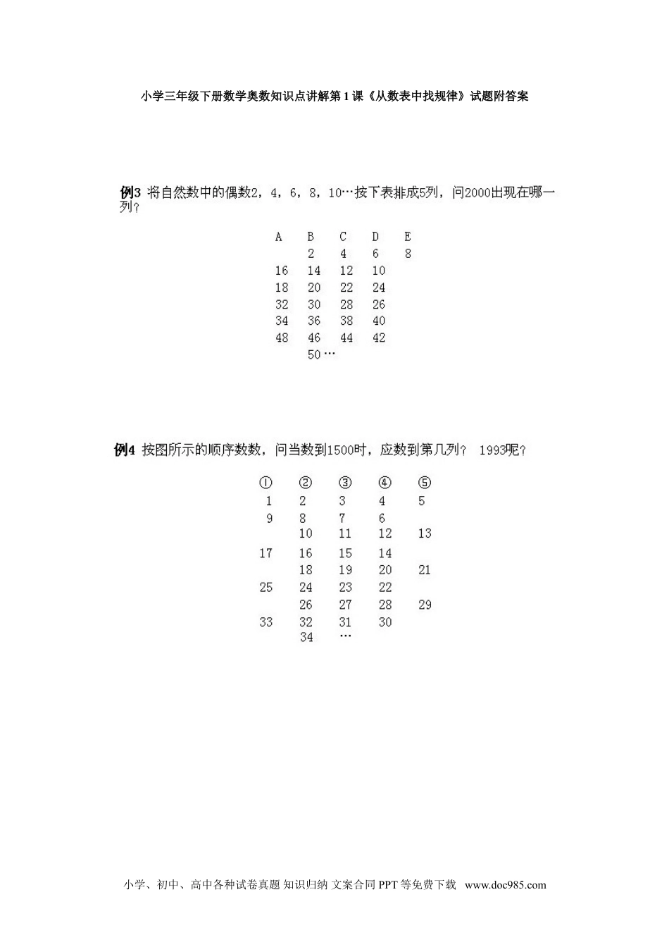 小学三年级下册数学奥数知识点讲解第1课《从数表中找规律》试题附答案.doc