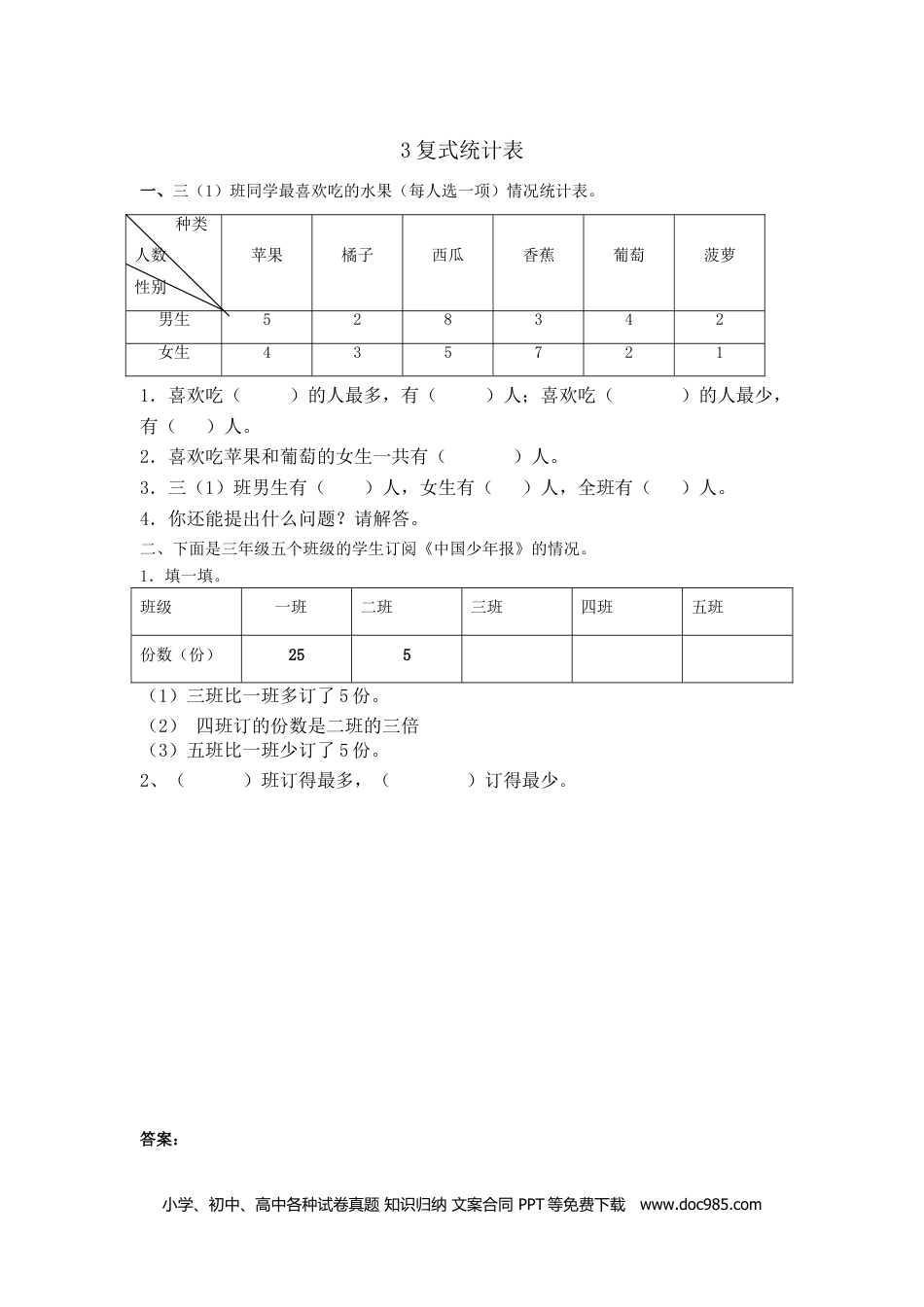 小学三年级数学下册复式统计表.doc