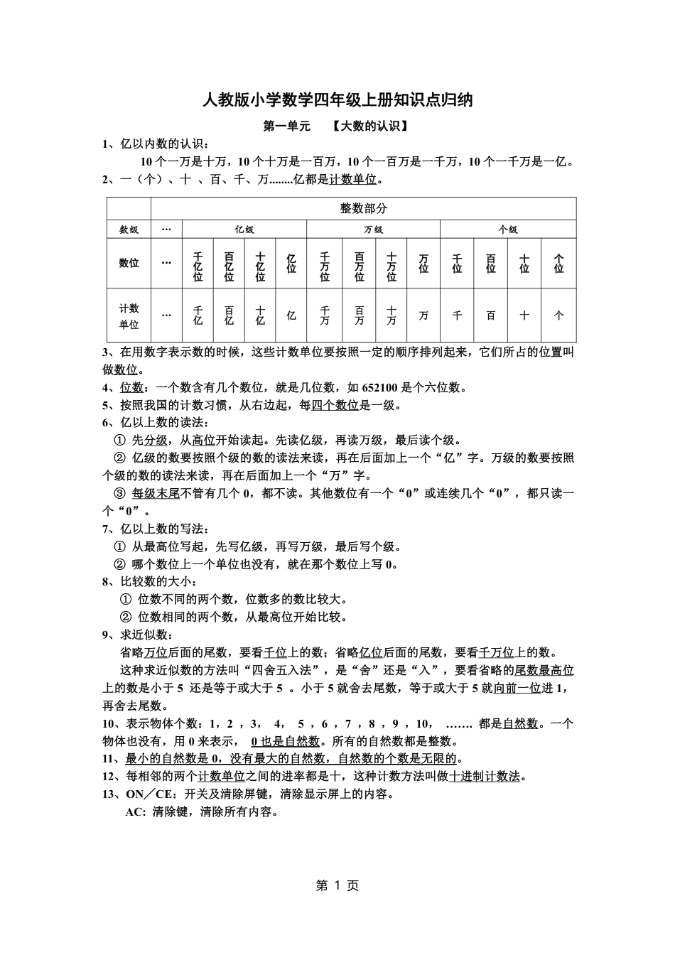 人教版四年级数学上册知识点归纳.pdf