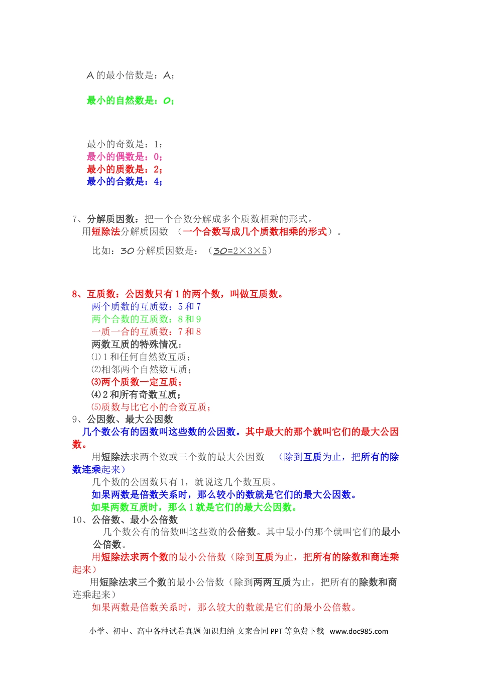 小学五年级数学下册人教小学数学5下 知识要点.doc