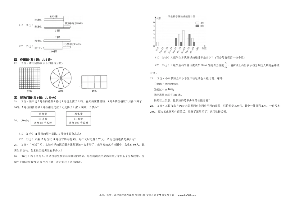 人教版小学数学六年级上册第六单元 百分数（一） 提升练.docx