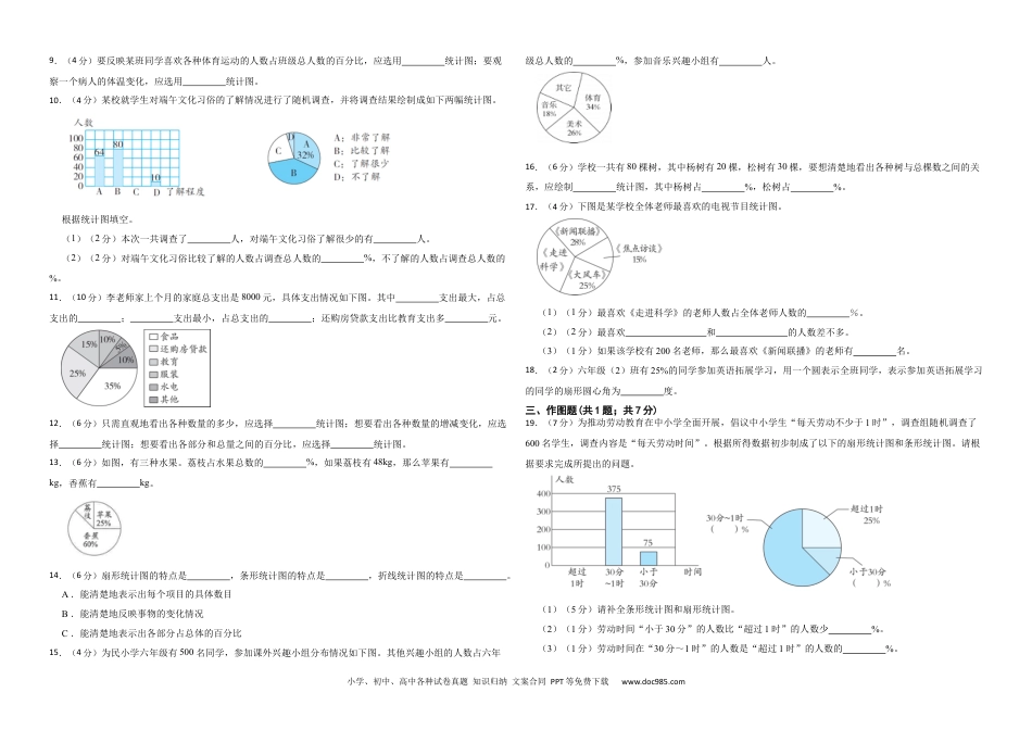 人教版小学数学六年级上册第七单元 扇形统计图 基础练.docx