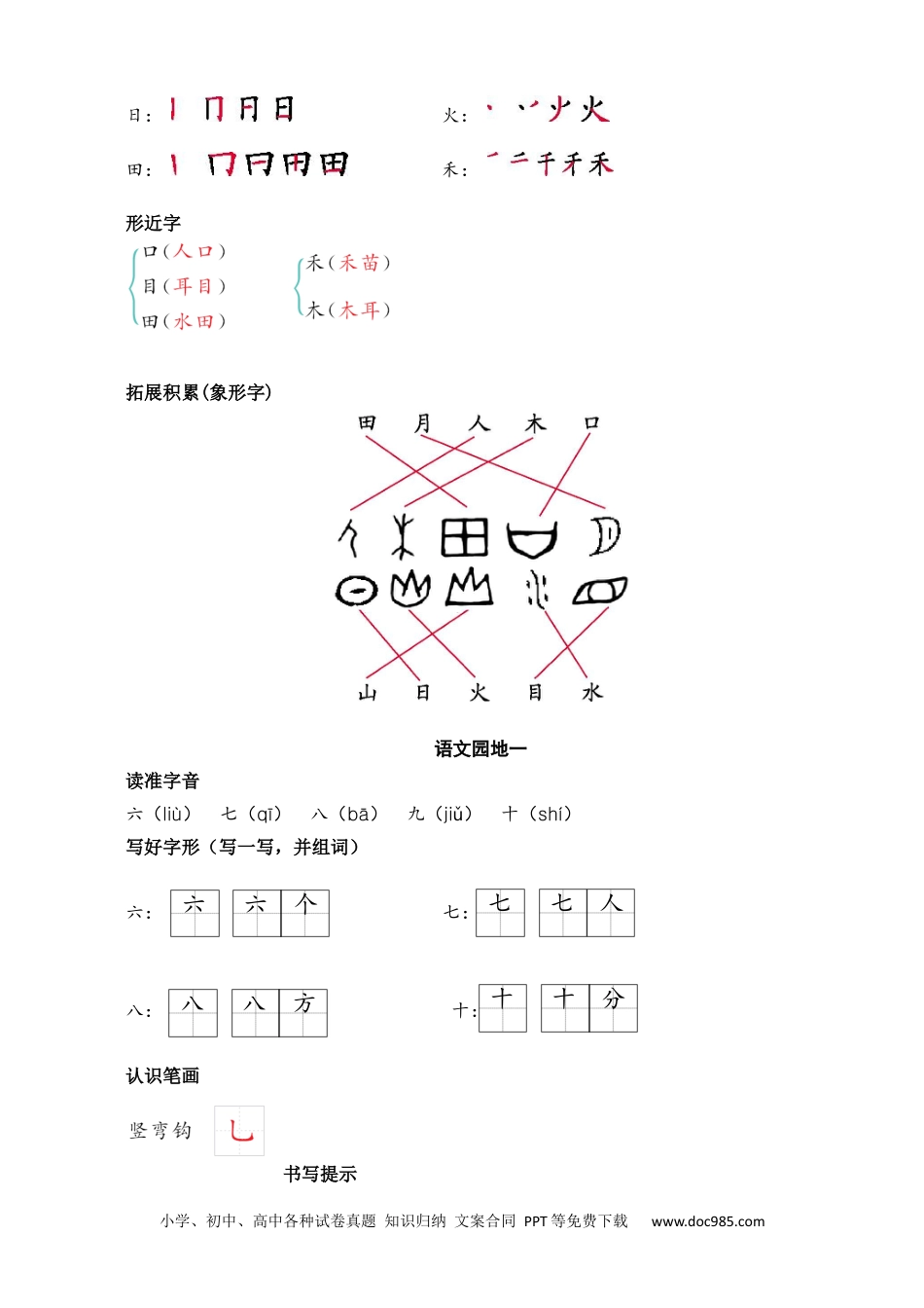 小学一年级语文上册第一单元核心考点清单.docx