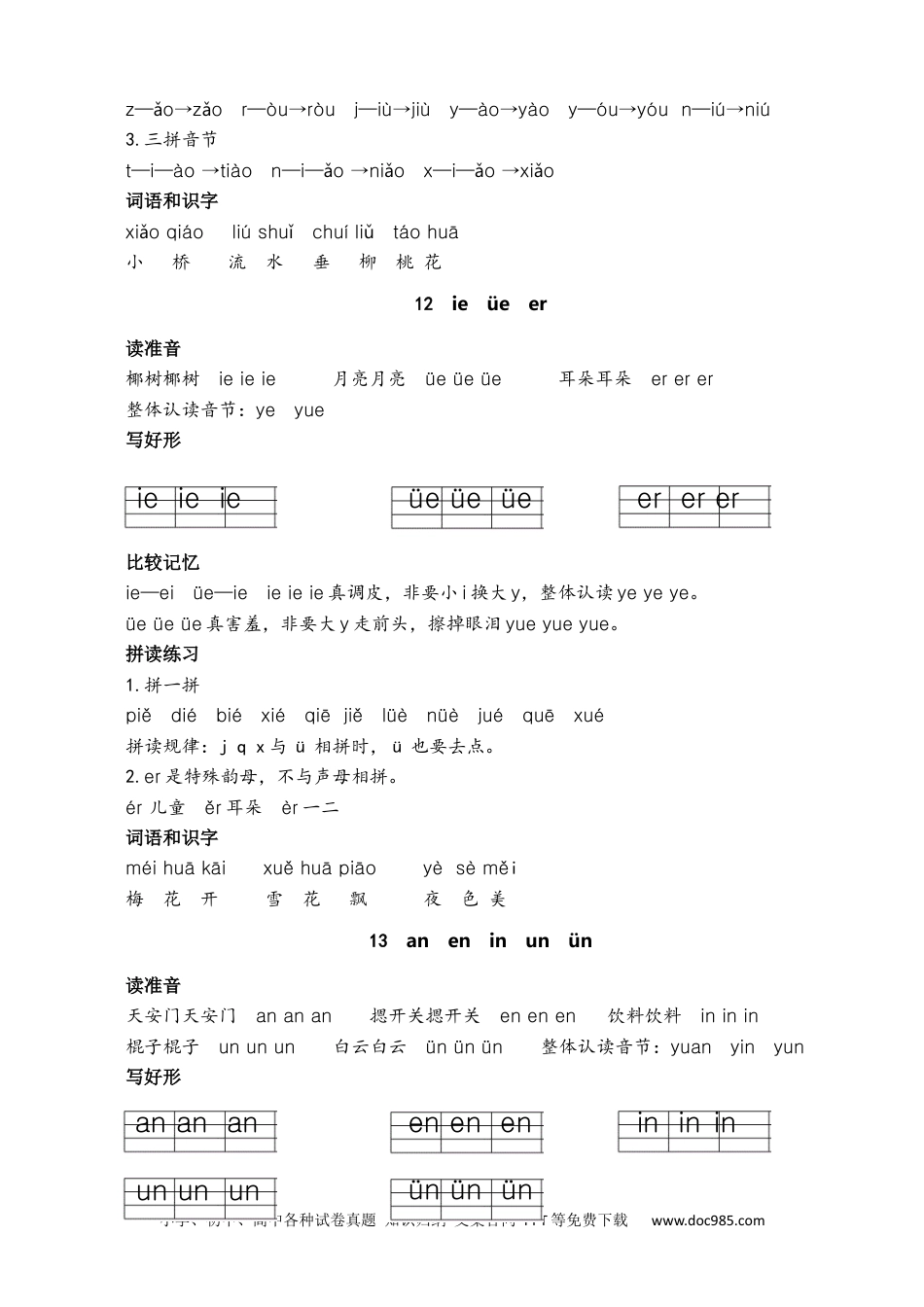 小学一年级语文上册第四单元核心考点清单.docx