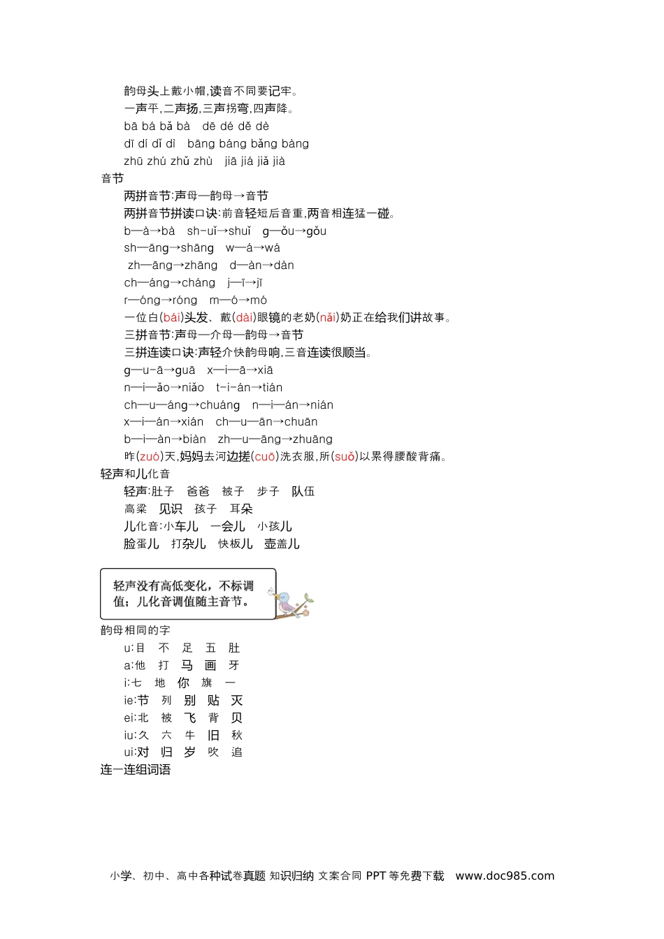 小学一年级语文上册第二、三单元知识小结 (1).docx