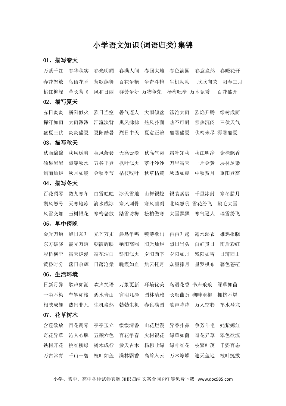 小学三年级语文上册 知识集锦之词语归类.doc