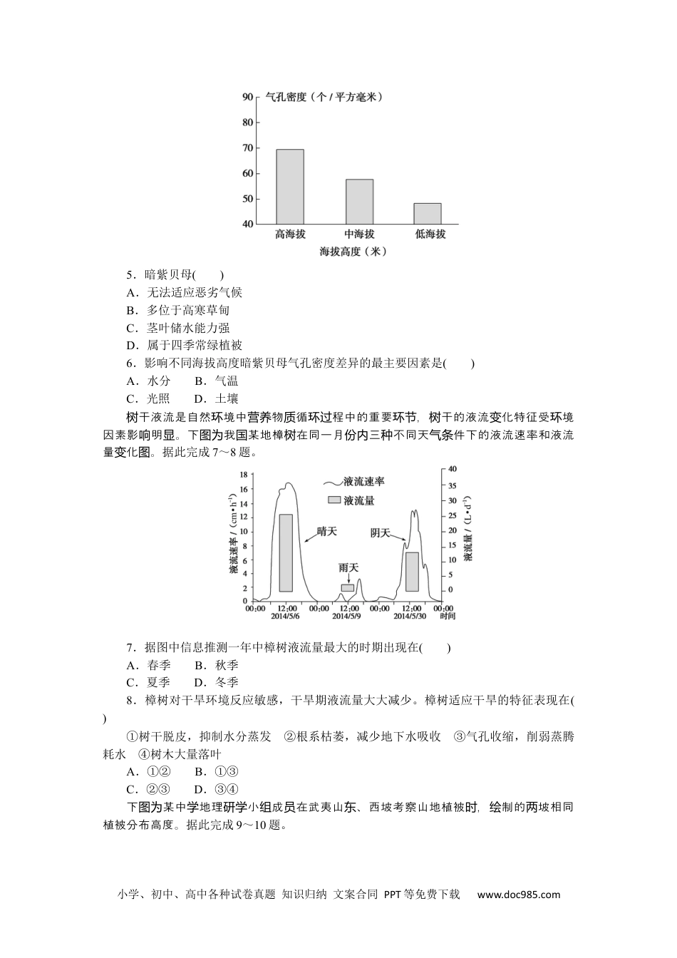 高中 地理·必修第一册（湘教版）课时作业（word）章末综合检测(五).docx